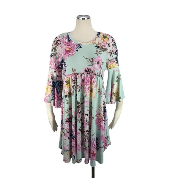 Discount Divas Large Dress Floral Stretch Boutique Blue Long Sleeve - Picture 1 of 6